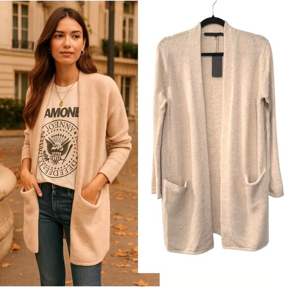 NWT! Jenni Kayne XS Oversized 100% CASHMERE Long Sweater Coat Cardigan Oatmeal M - Picture 1 of 9